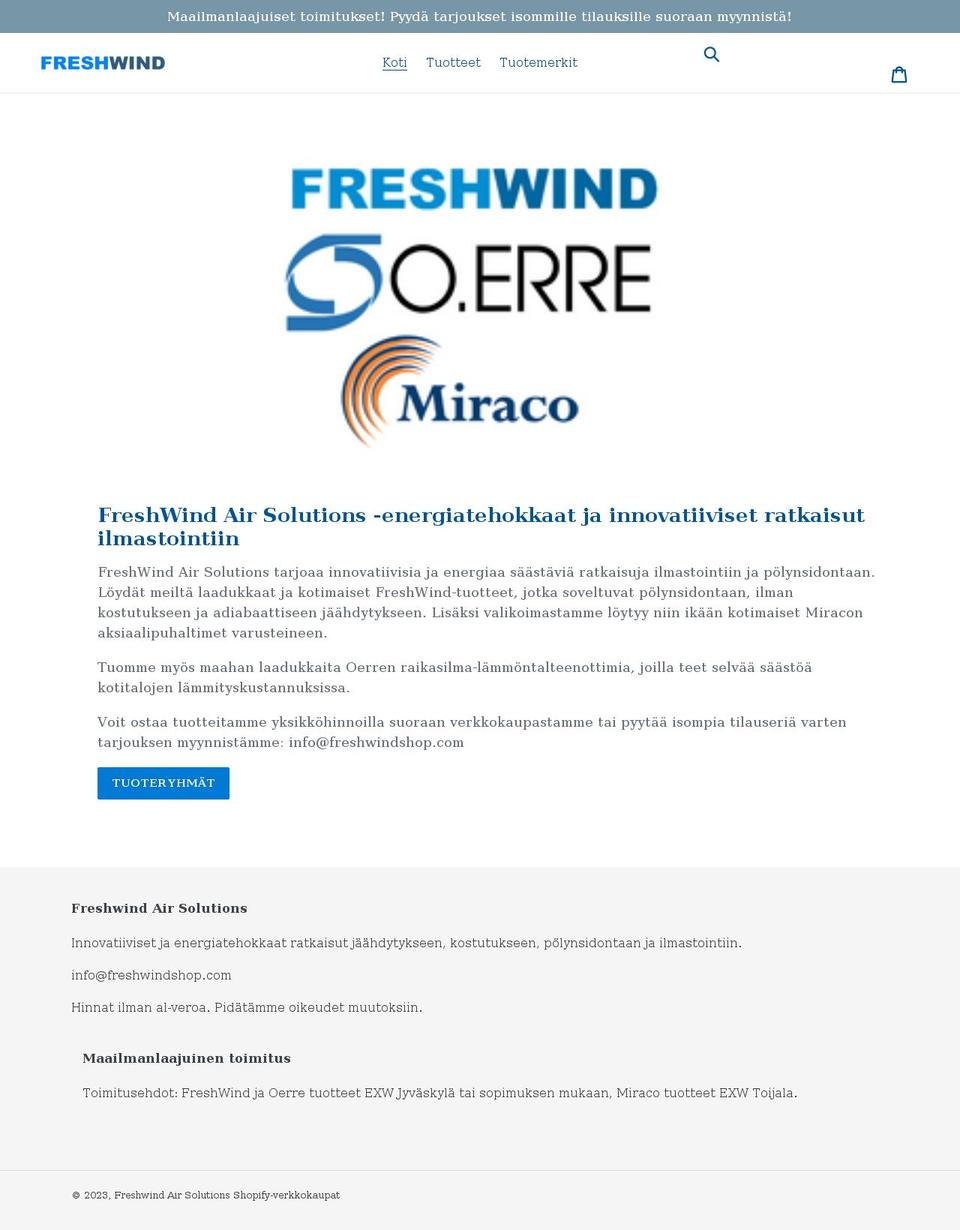 freshwindsolutions.com shopify website screenshot