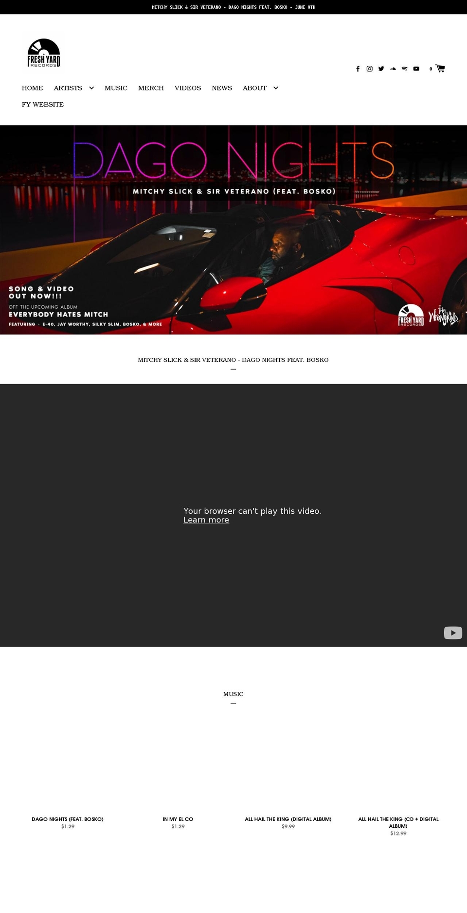 freshyardrecords.com shopify website screenshot