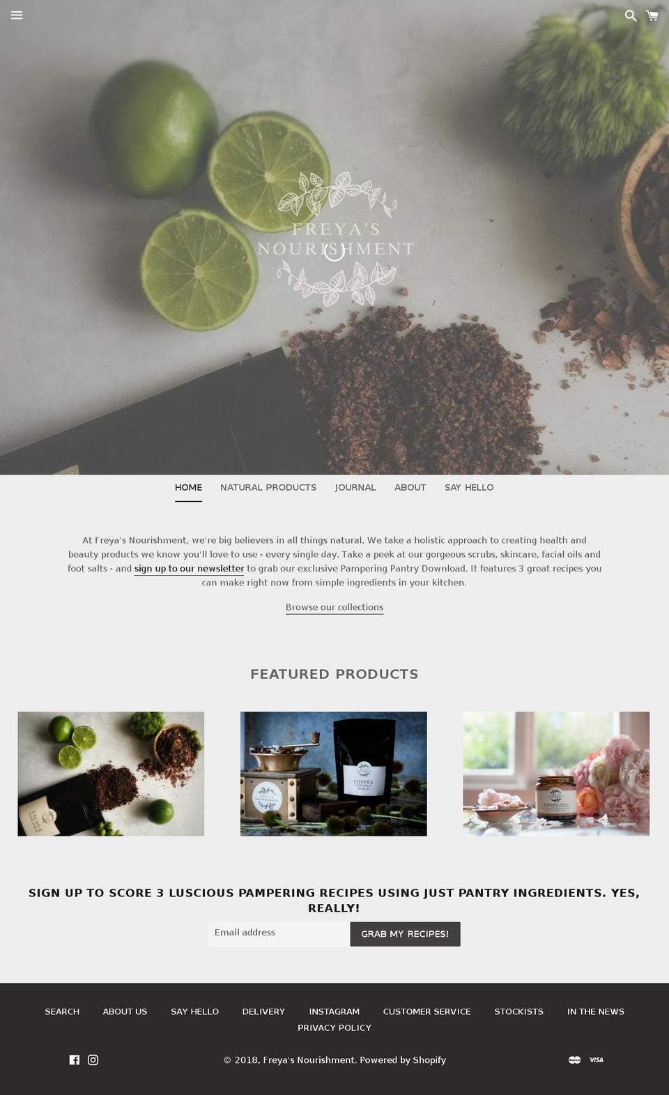 freyasnourishment.com.au shopify website screenshot