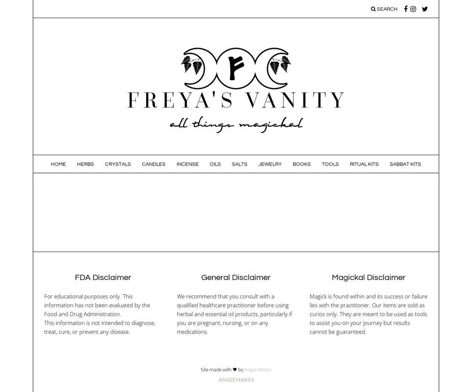 freyasvanity.com — Shopify storefront screenshot