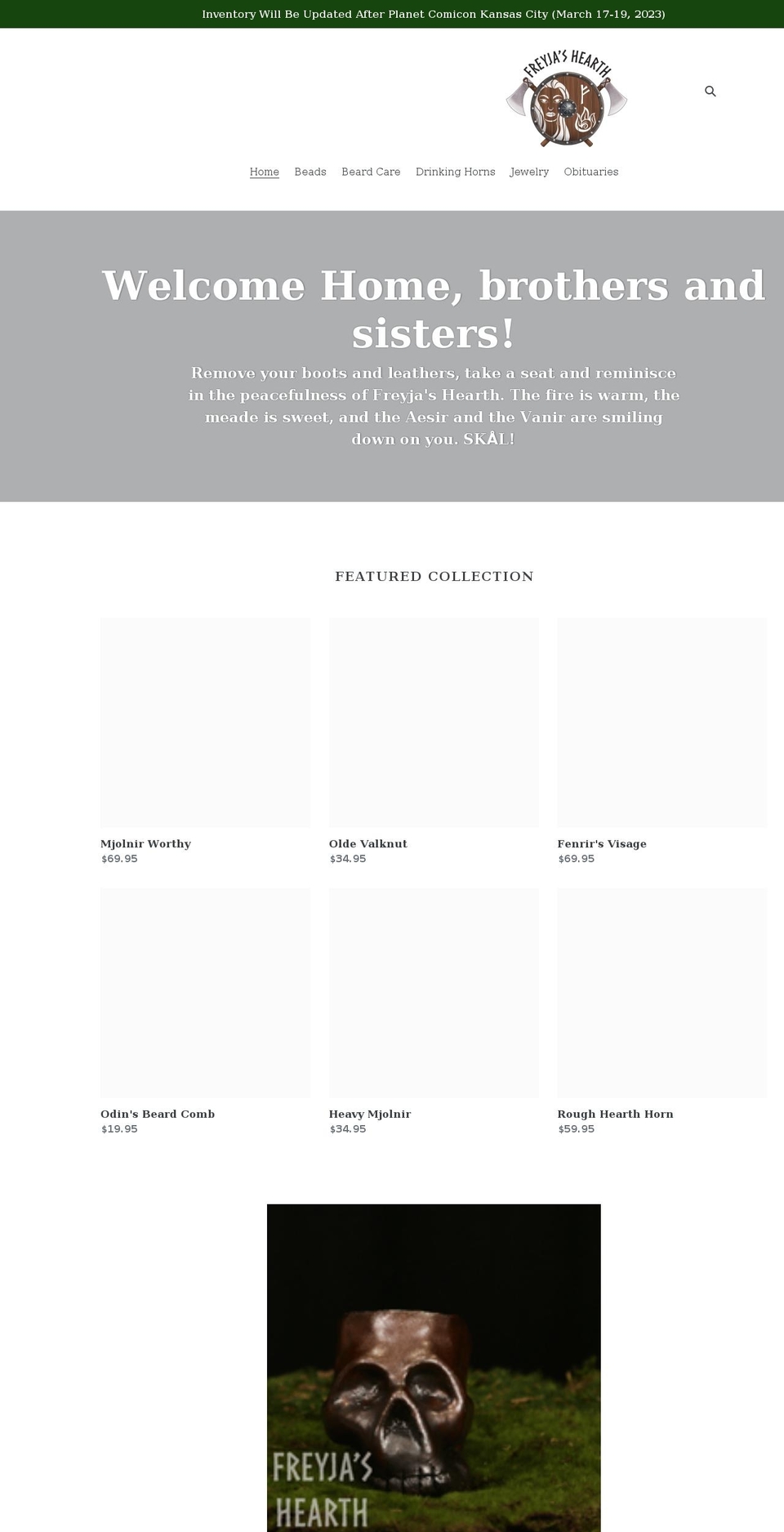 freyjashearth.com shopify website screenshot