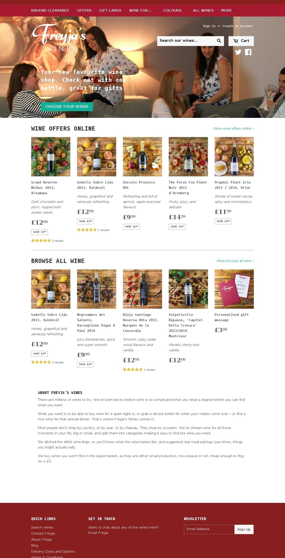 freyjaswines.com shopify website screenshot