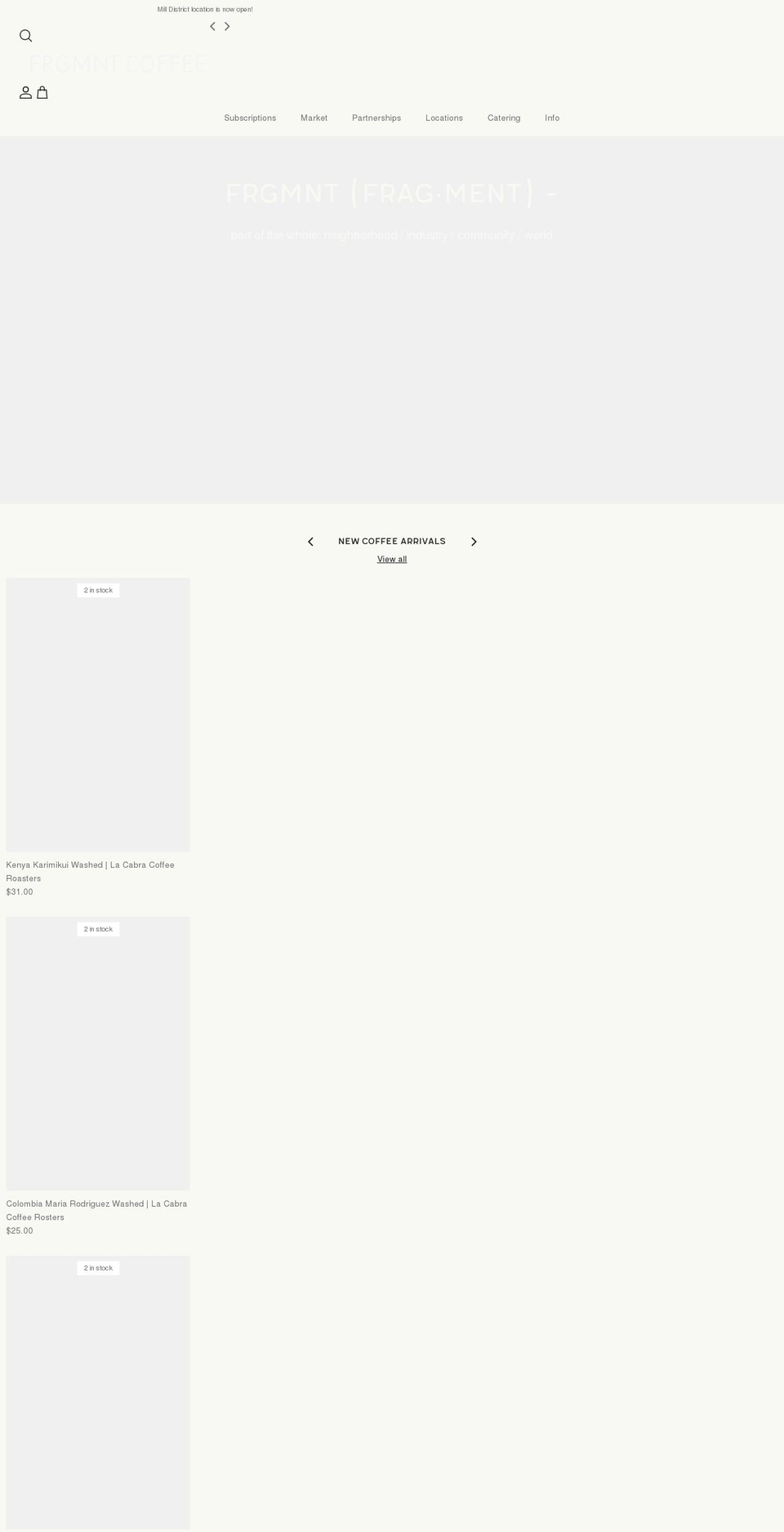 frgmntcoffee.com shopify website screenshot