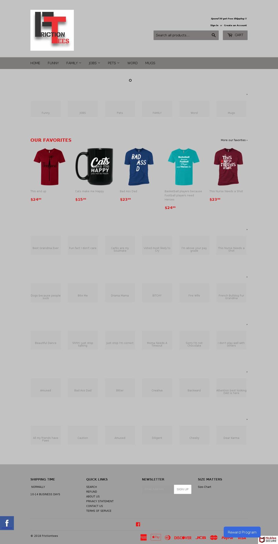 frictiontees.com — Shopify storefront screenshot