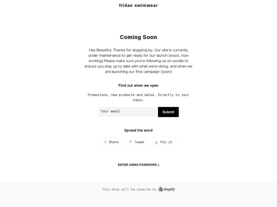 fridaeswimwear.com shopify website screenshot