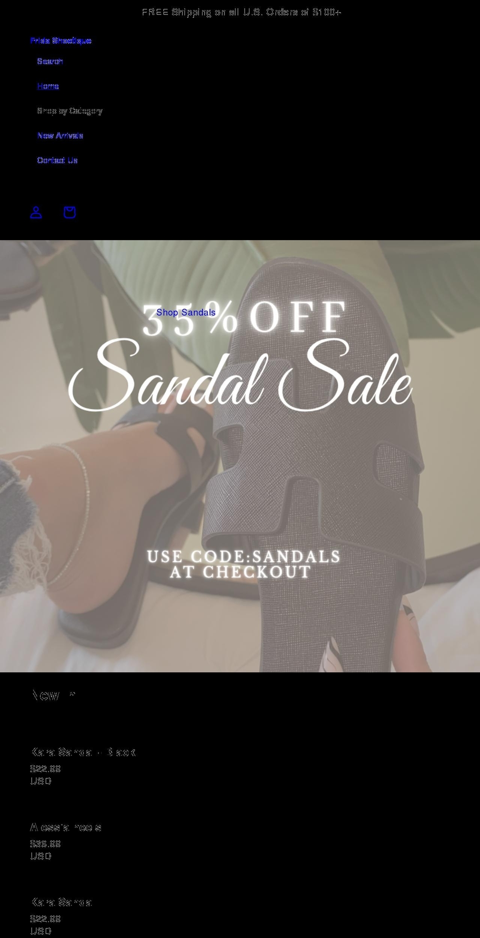 fridashoetique.com shopify website screenshot