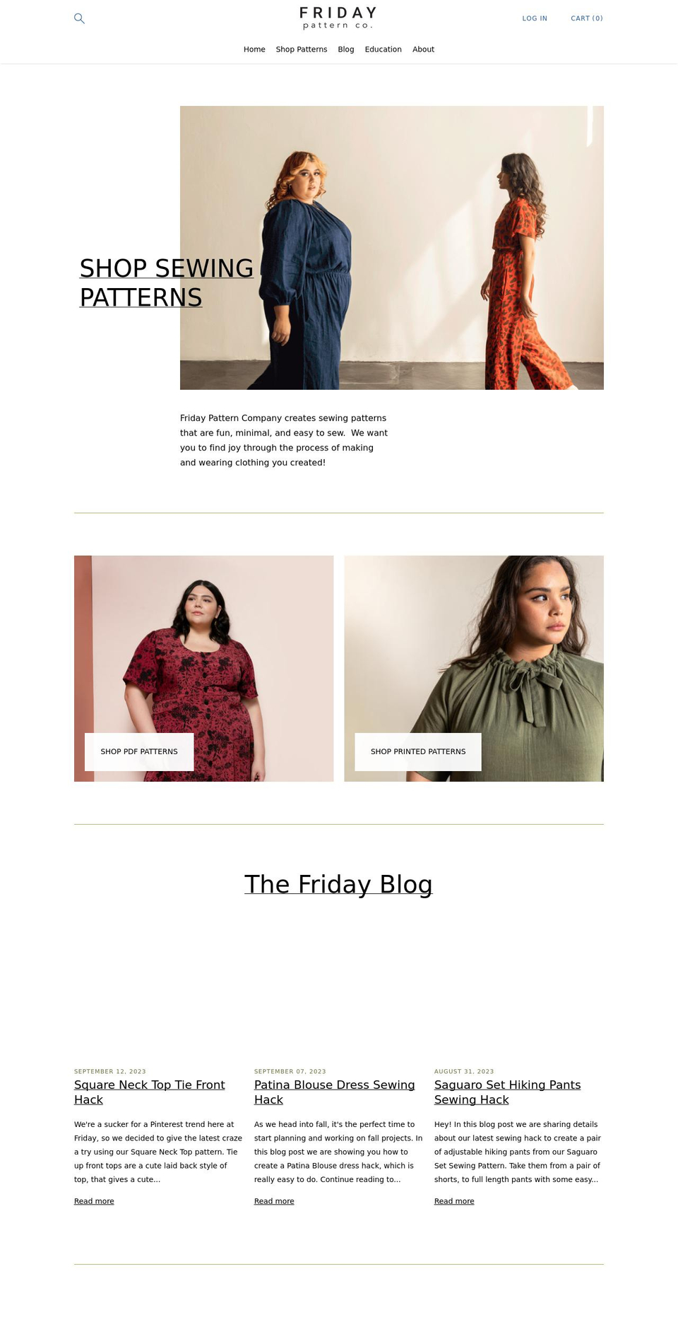 fridaypatterncompany.com shopify website screenshot
