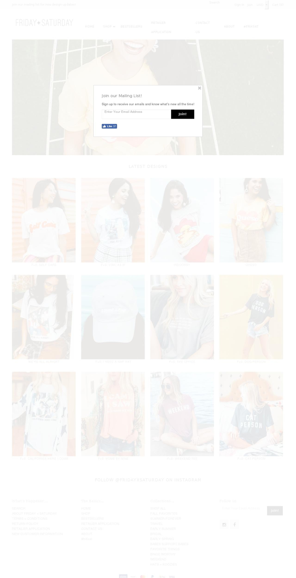 fridayxsaturday.com — Shopify storefront screenshot