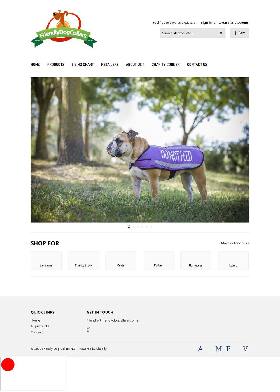 friendlydogcollars.co.nz shopify website screenshot