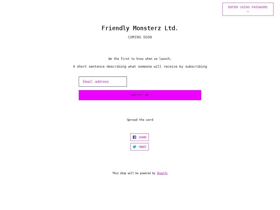 friendlymonsterz.com shopify website screenshot