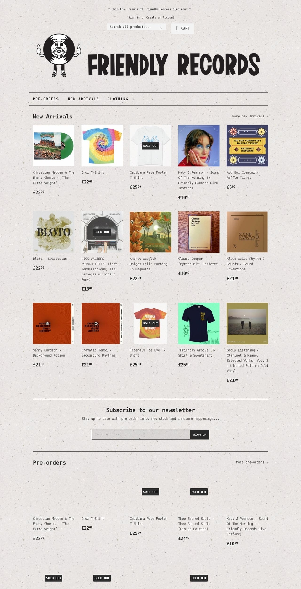 friendlyrecords.co.uk shopify website screenshot
