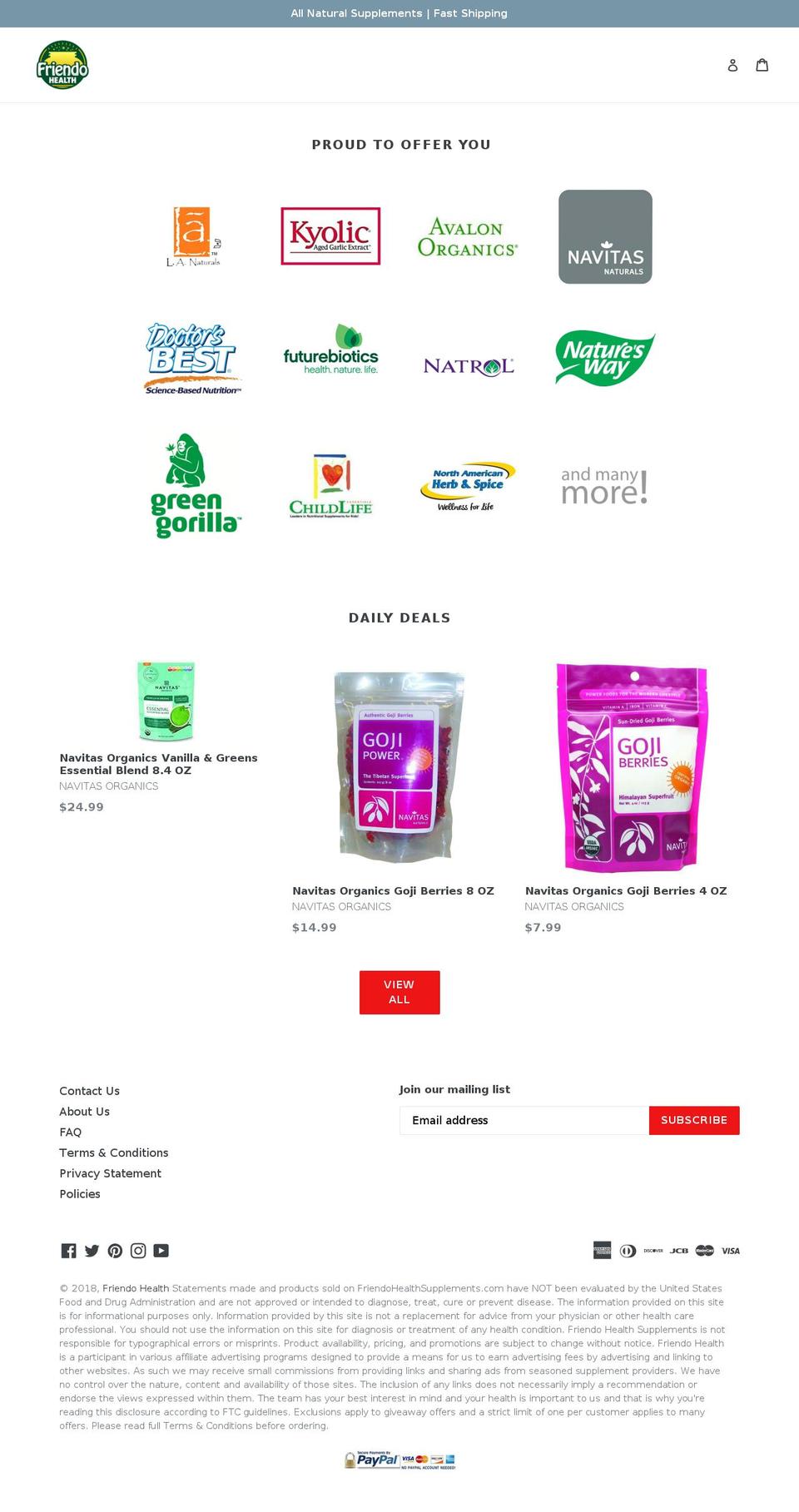friendohealthsupplements.com shopify website screenshot