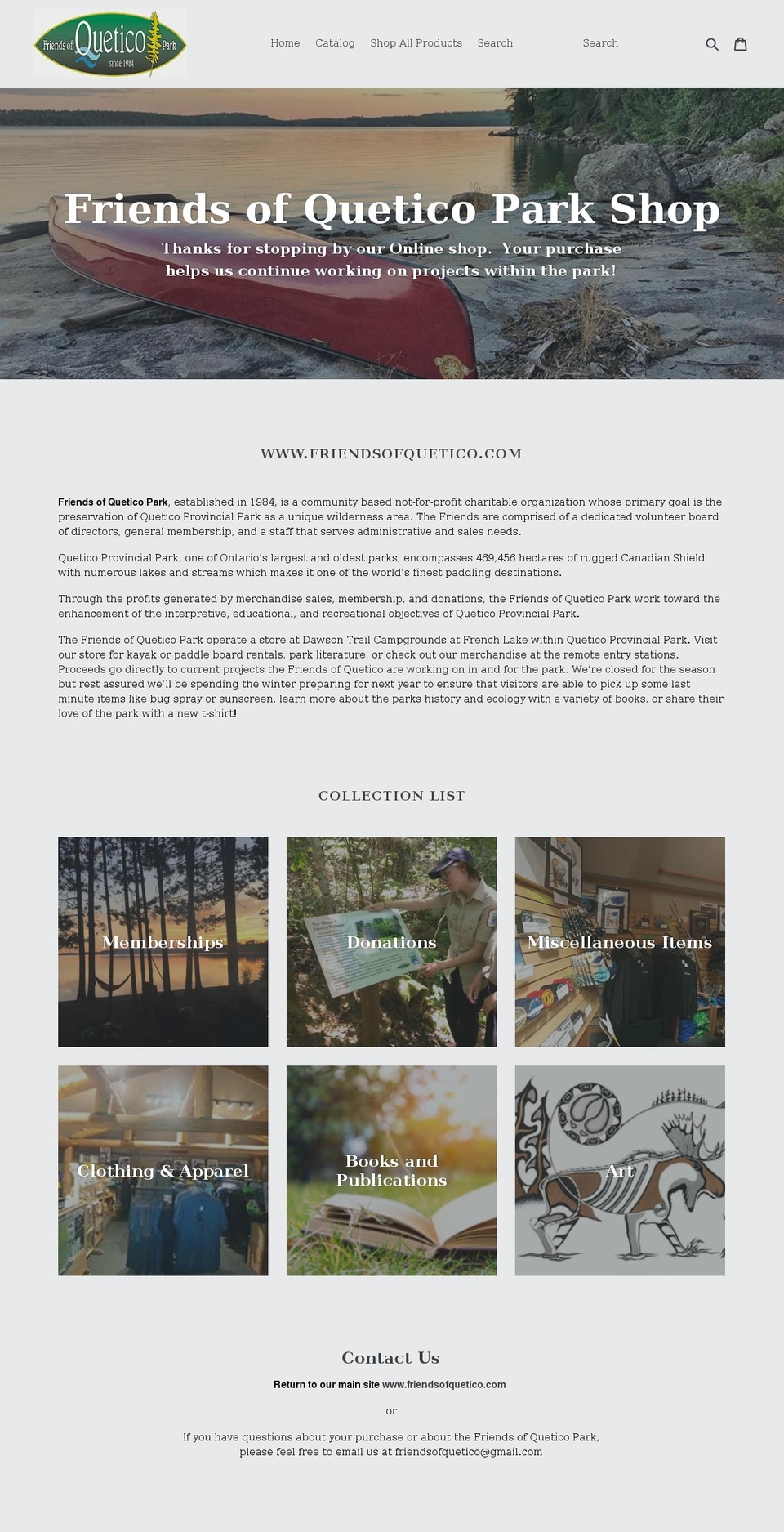 friends-of-quetico-park.myshopify.com shopify website screenshot