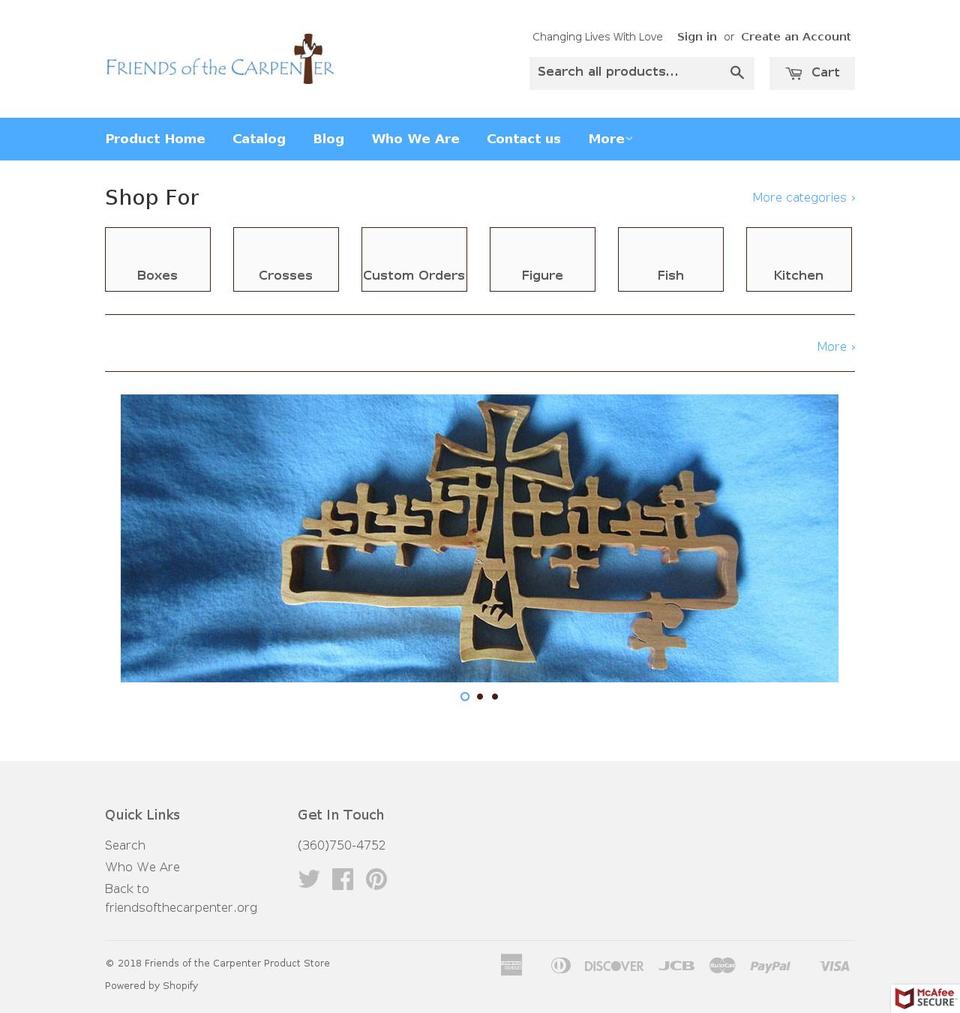 friendsofthecarpenterproductstore.org shopify website screenshot