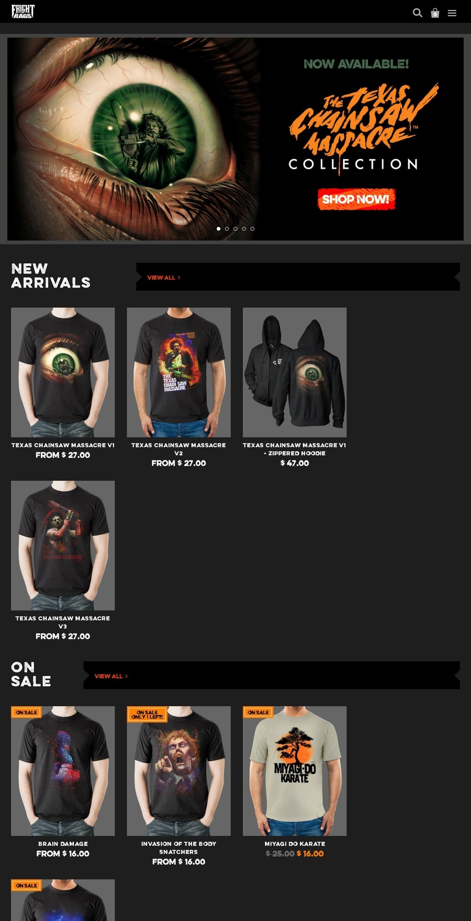 fright-rags.com shopify website screenshot