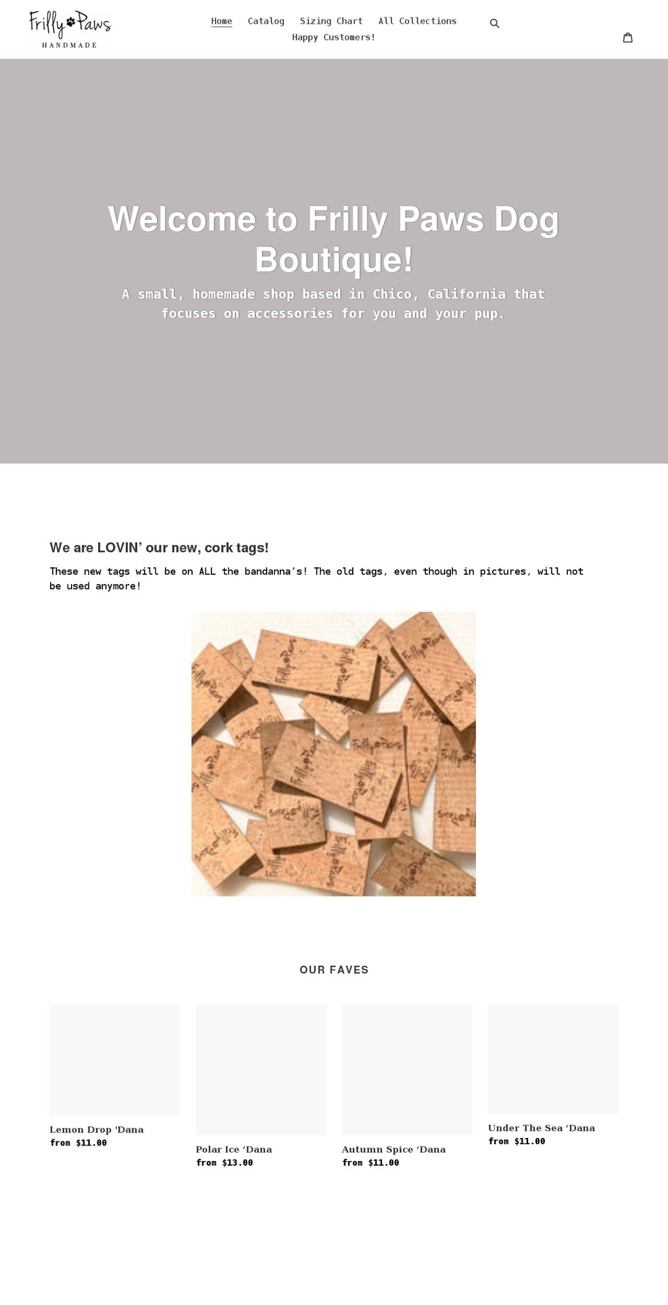 frillypaws.com shopify website screenshot