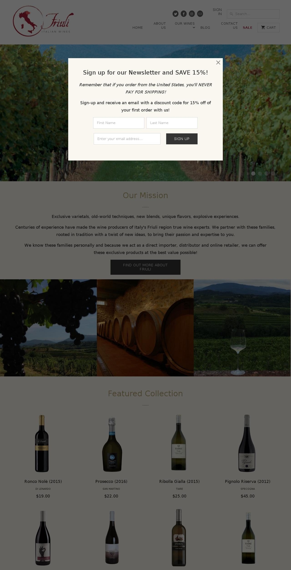 friulitalianwines.com shopify website screenshot