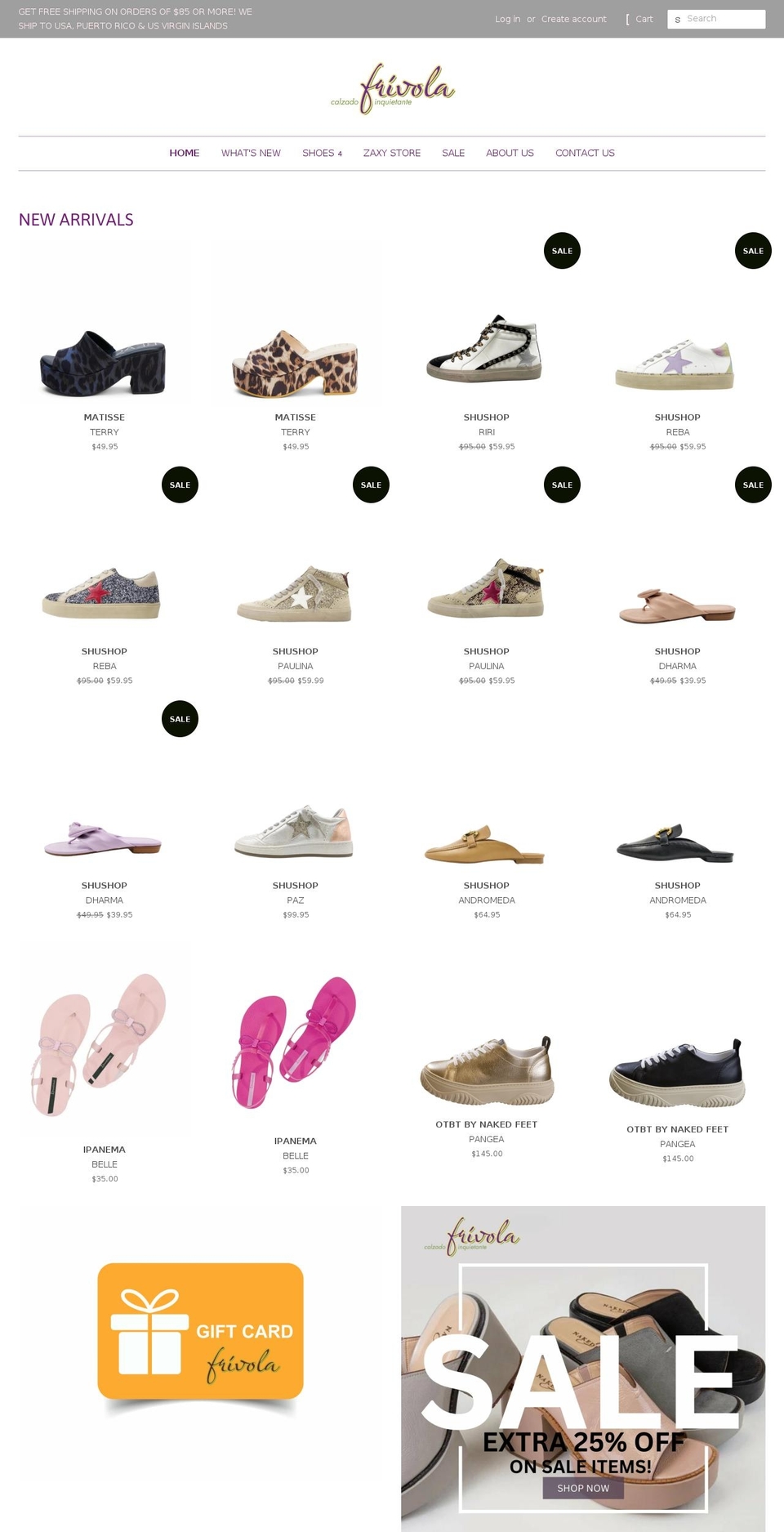 frivola.myshopify.com shopify website screenshot