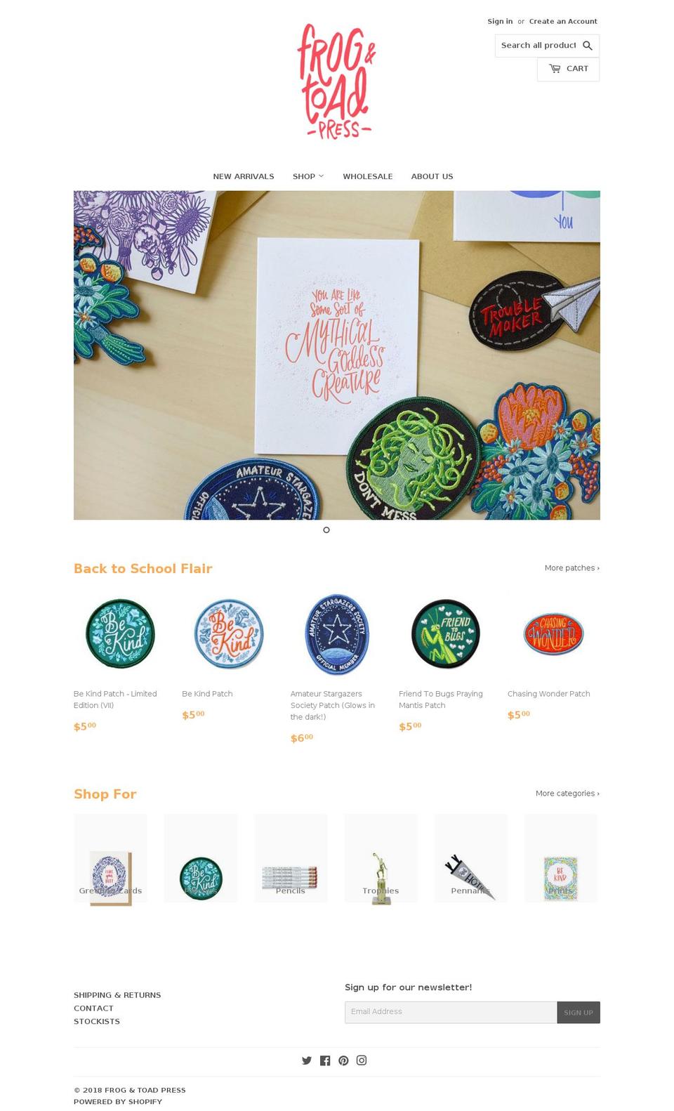 frogandtoadpress.com — Shopify storefront screenshot