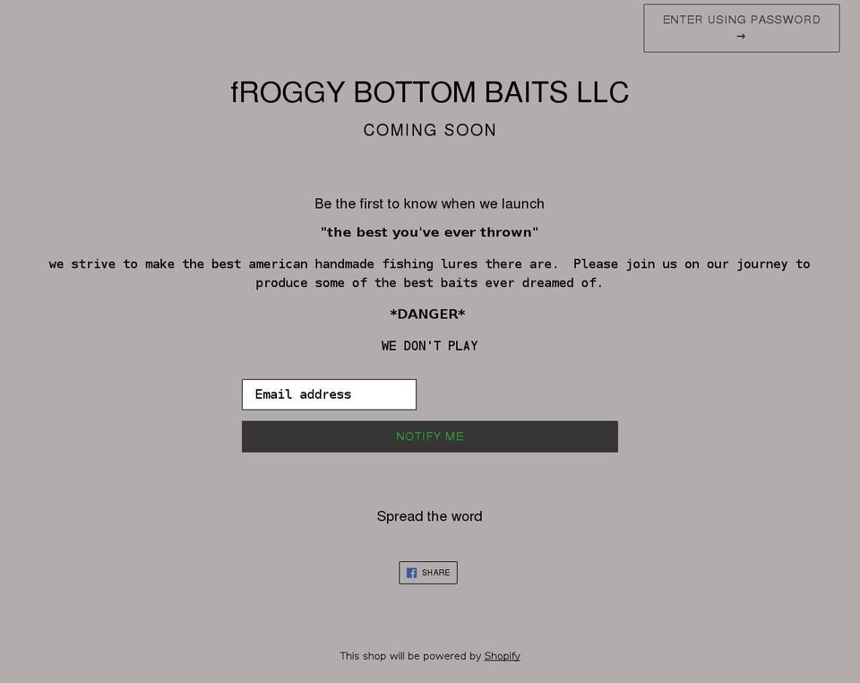 froggybottombaits.com shopify website screenshot