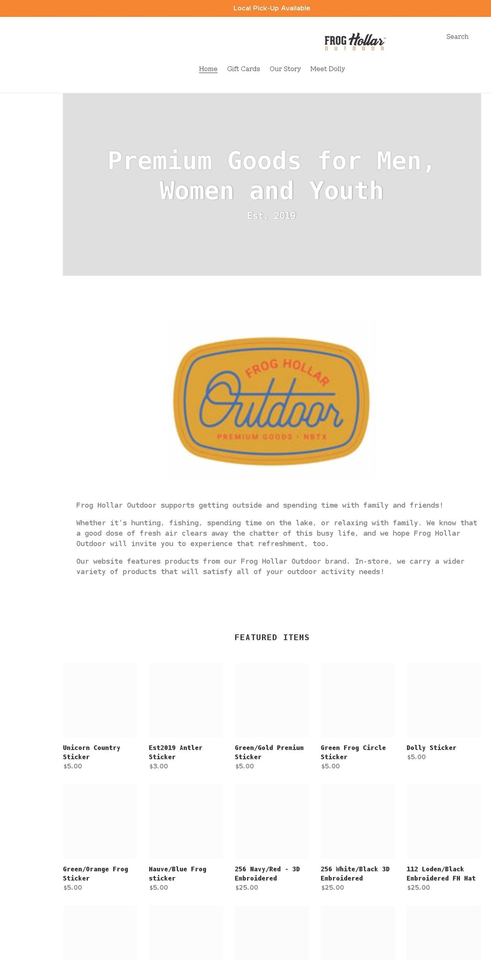 froghollaroutdoor.com shopify website screenshot