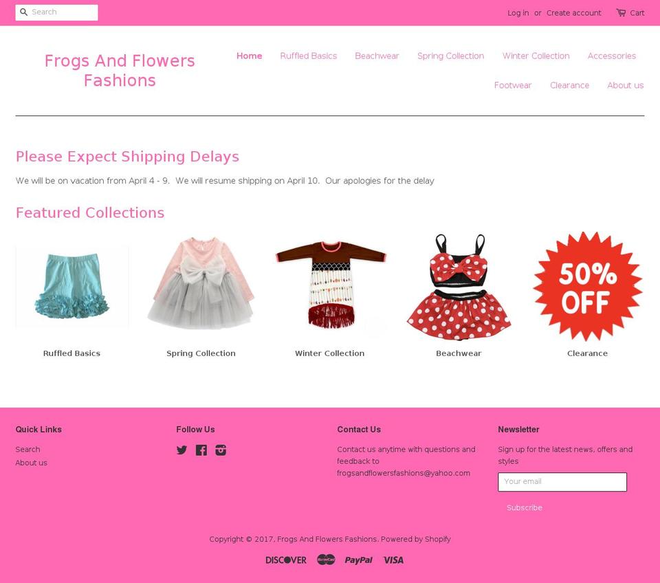 frogsandflowersfashions.com shopify website screenshot
