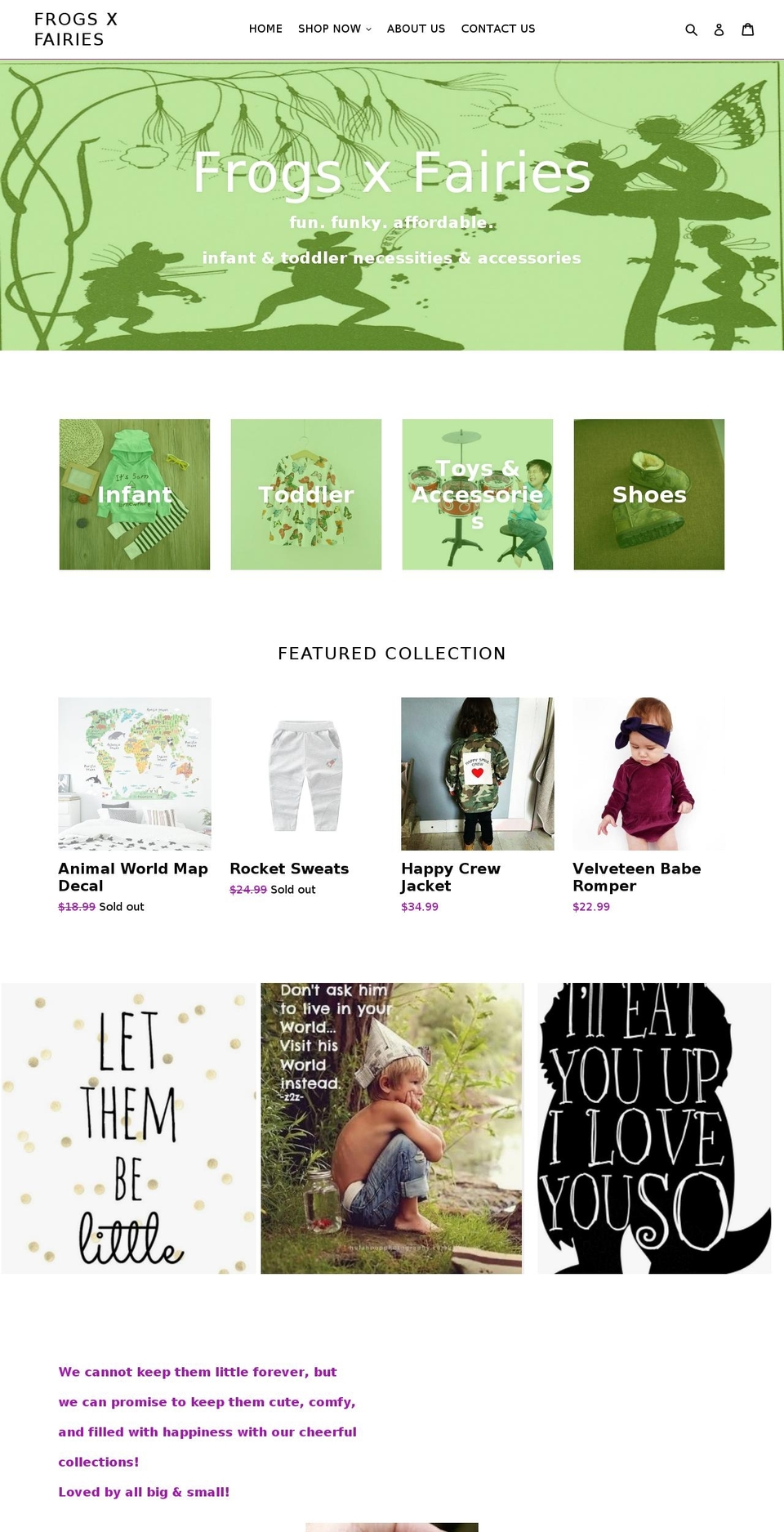frogsxfairies.com — Shopify storefront screenshot