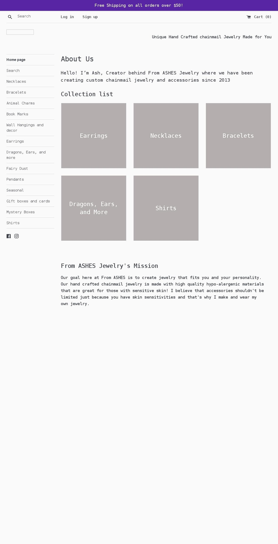 fromashesjewelry.com shopify website screenshot