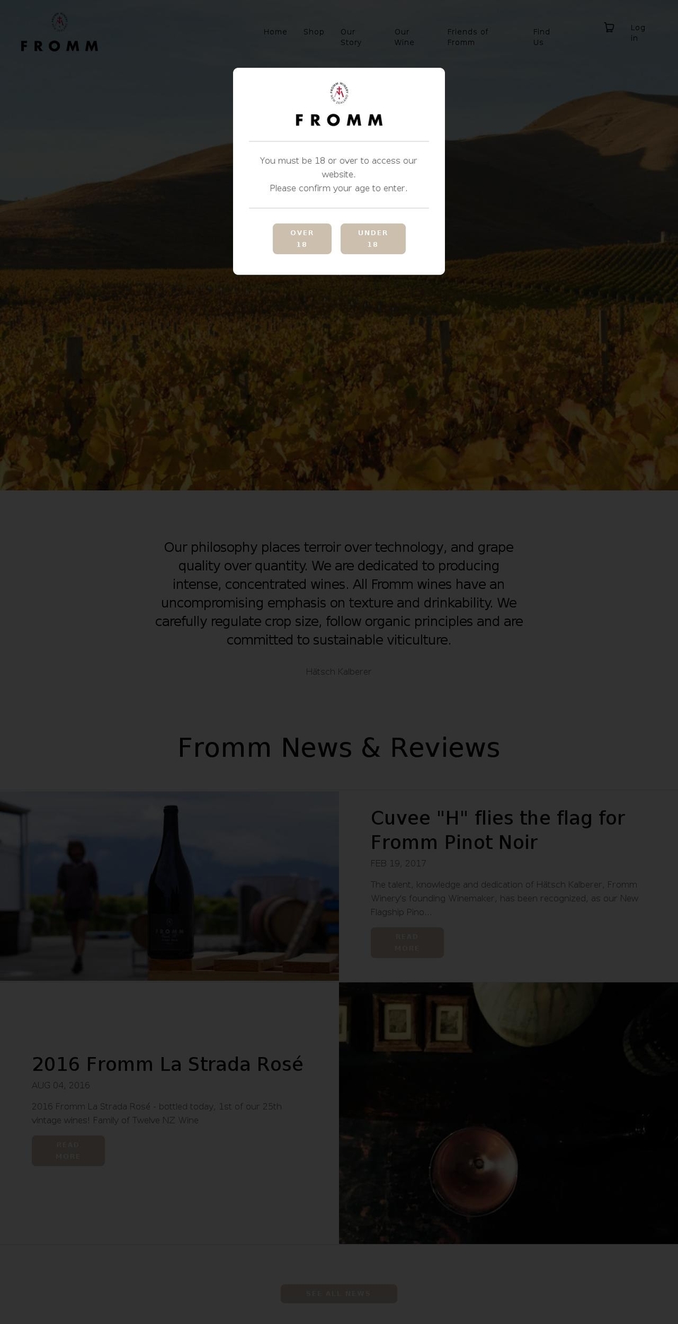 frommwinery.co.nz shopify website screenshot