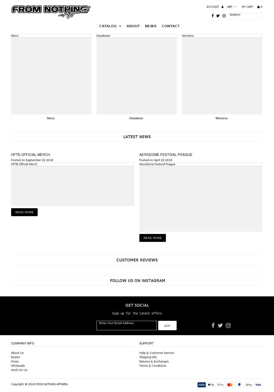 fromnothingapparel.com — Shopify storefront screenshot