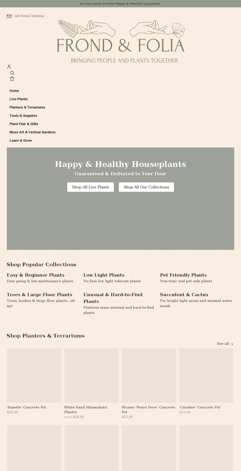 frondandfolia.com shopify website screenshot