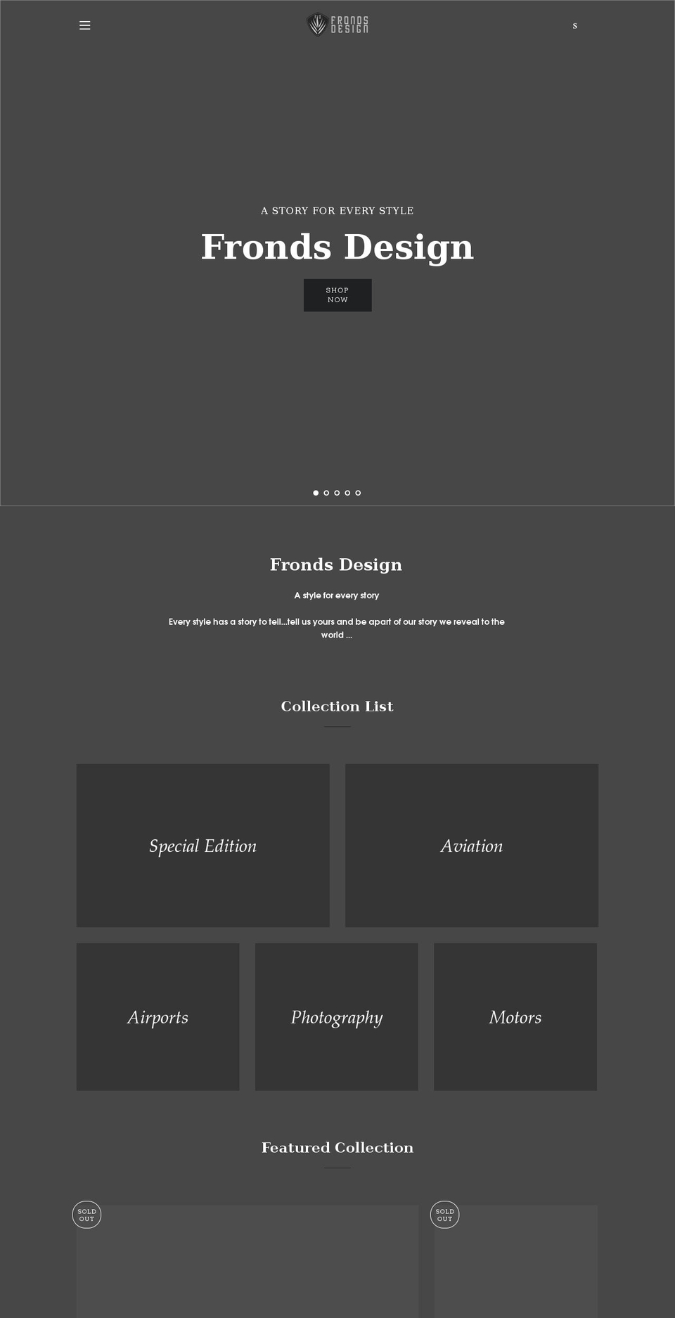 frondsdesign.com shopify website screenshot