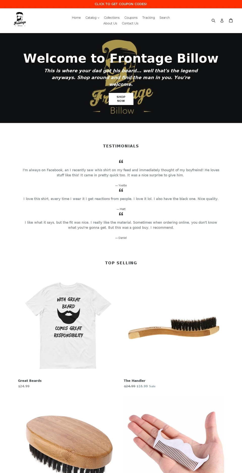 frontagebillow.com — Shopify storefront screenshot