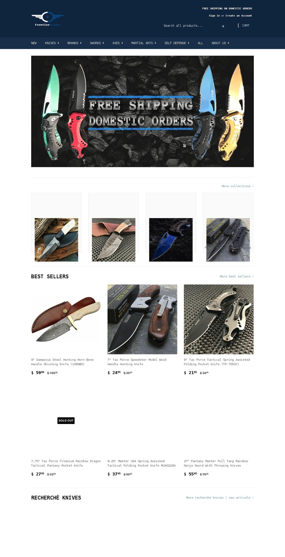 frontierblades.com shopify website screenshot