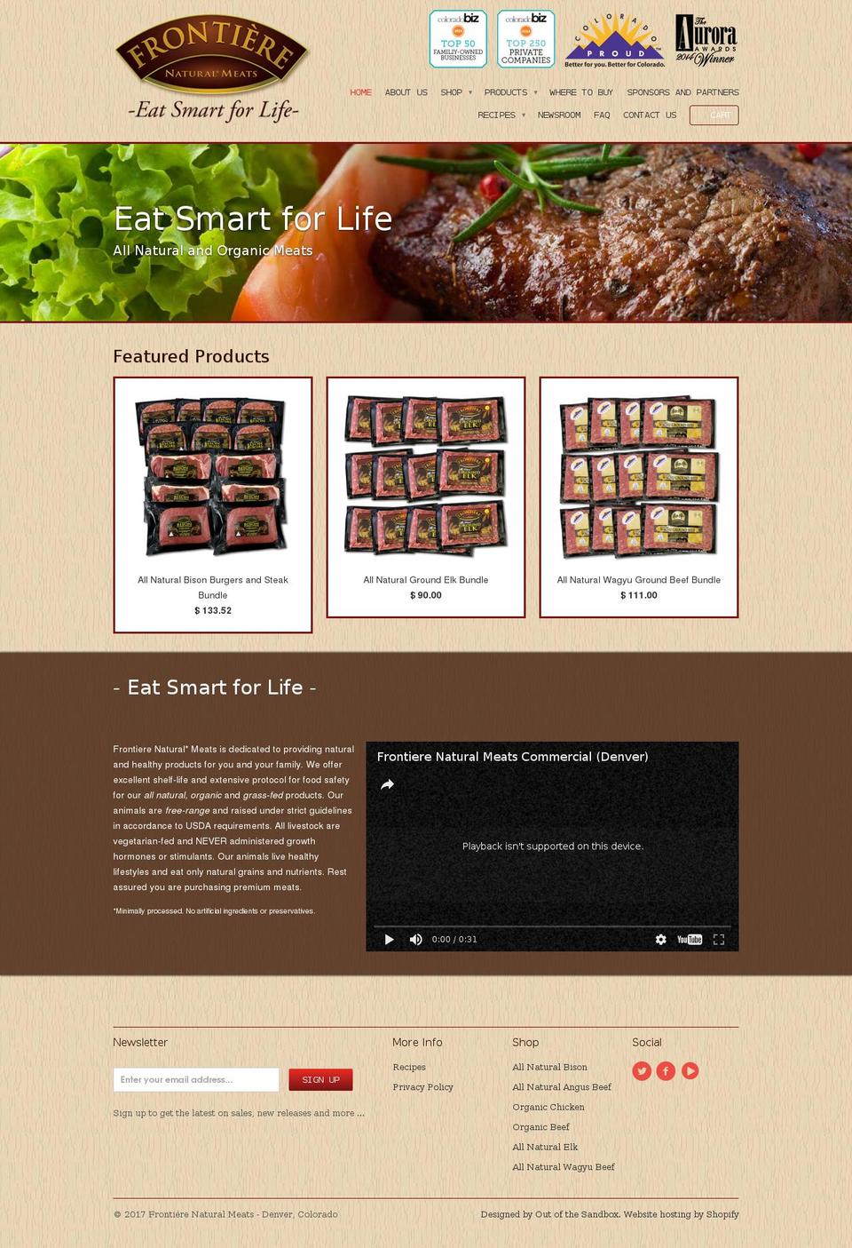 frontierenaturalmeats.com shopify website screenshot