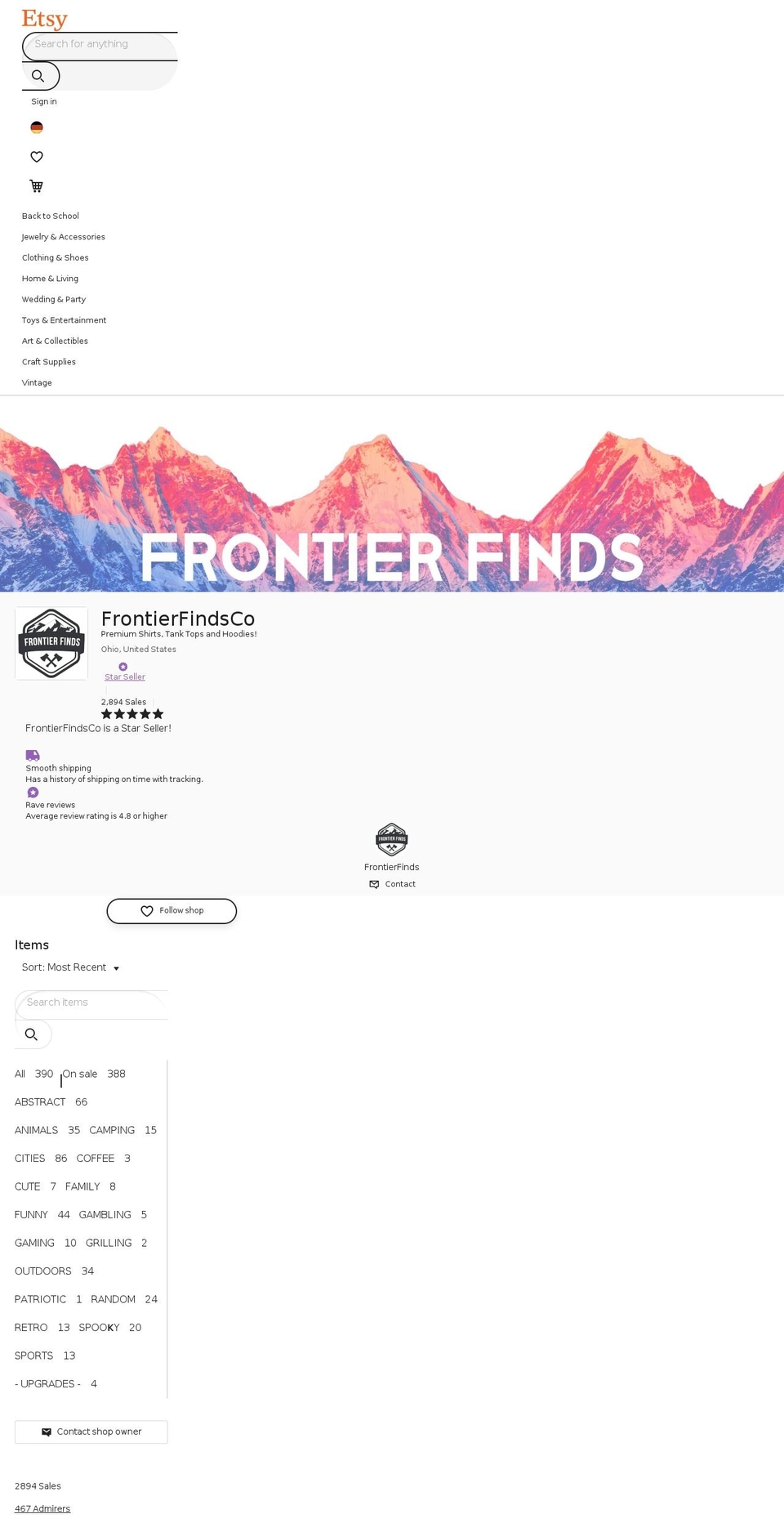 frontierfinds.com — Shopify storefront screenshot