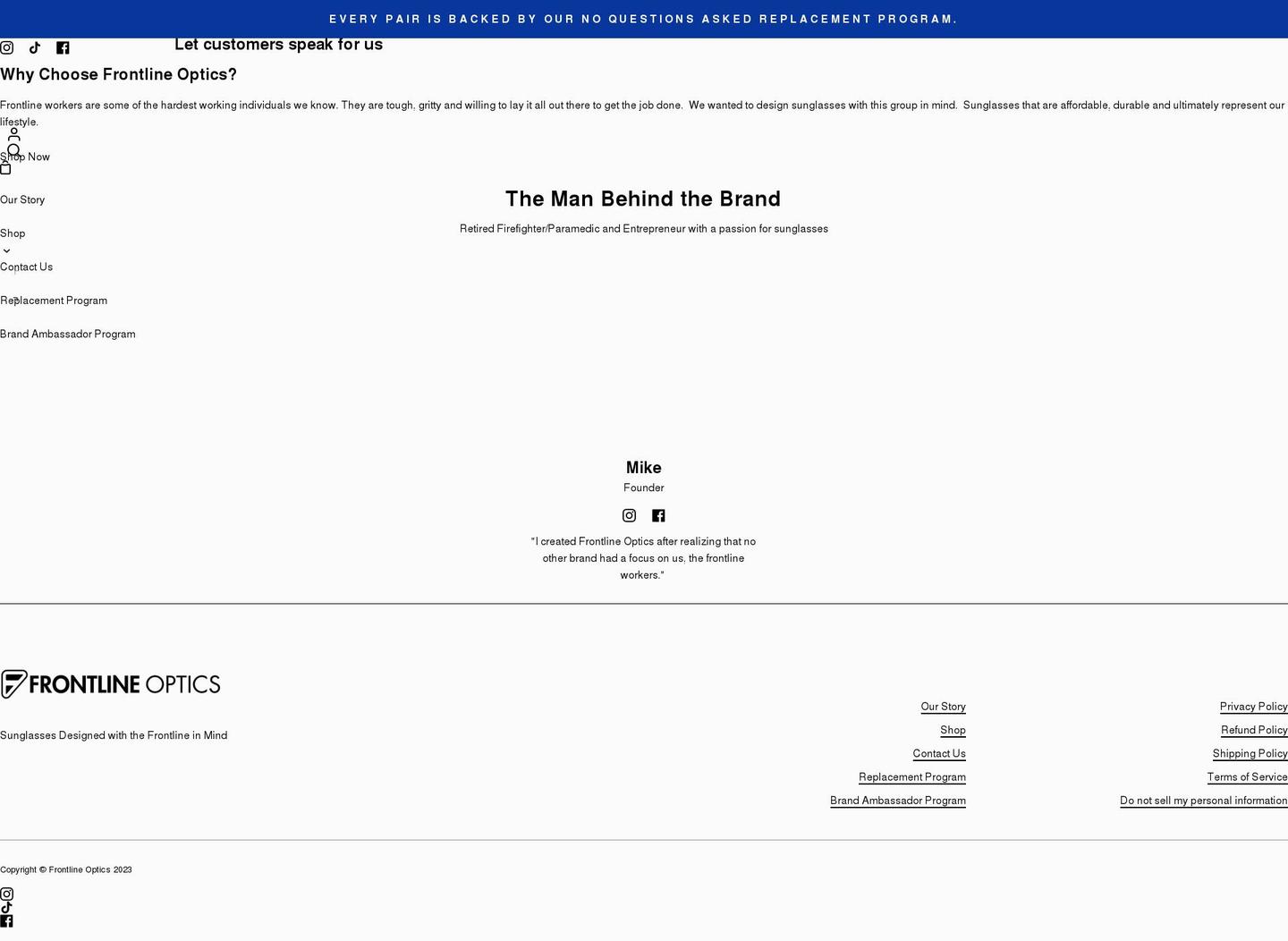 frontline-optics.com shopify website screenshot