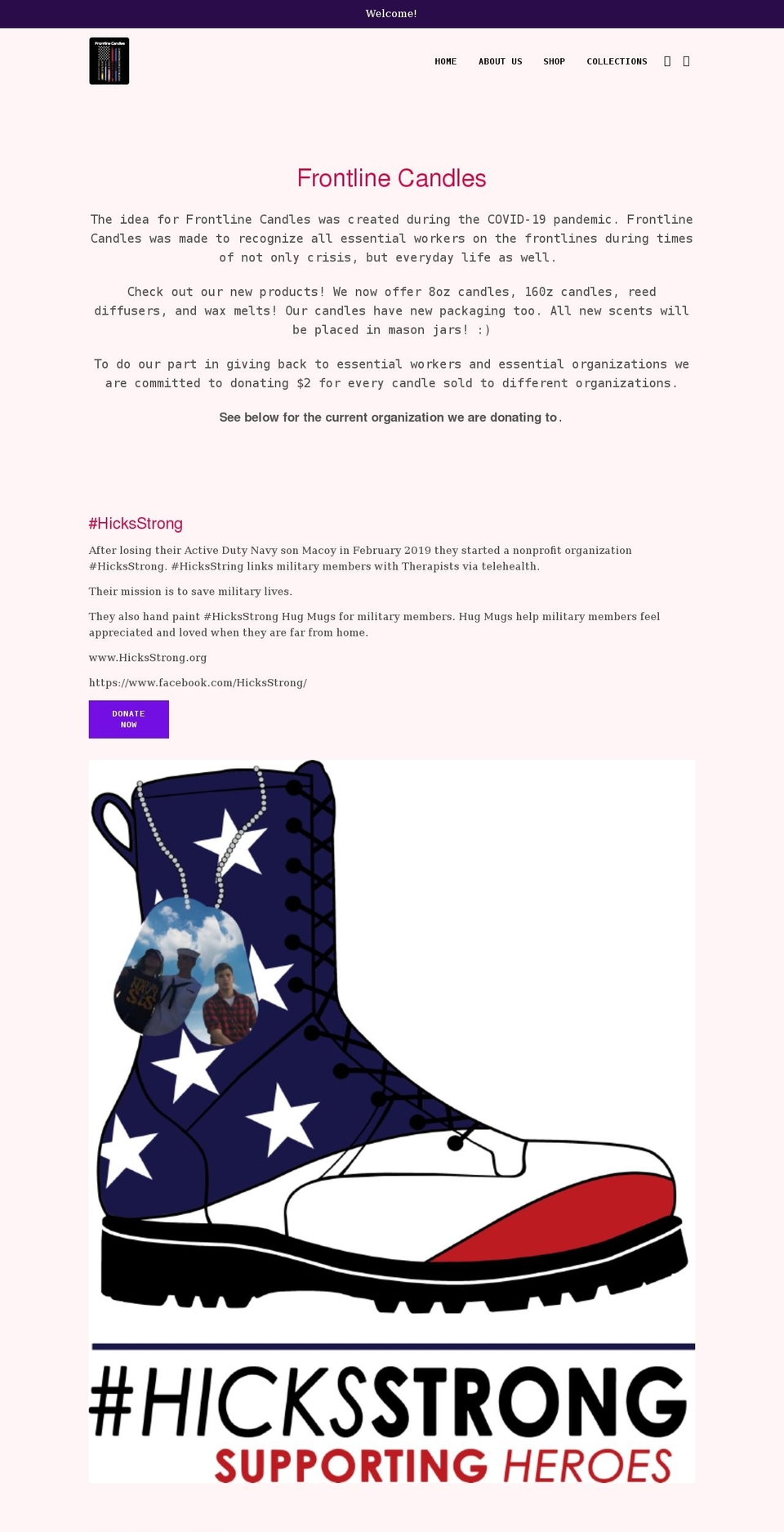 frontlinecandles.com shopify website screenshot