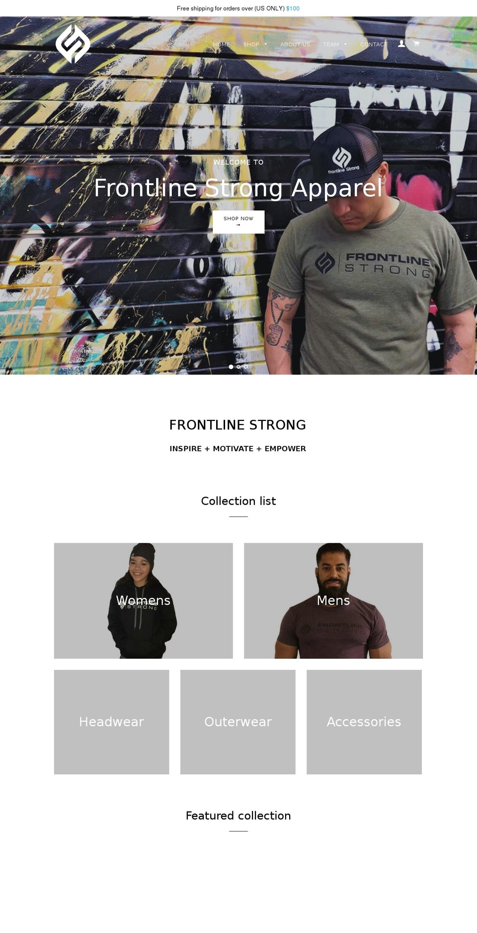 frontlinestrongapparel.com — Shopify storefront screenshot