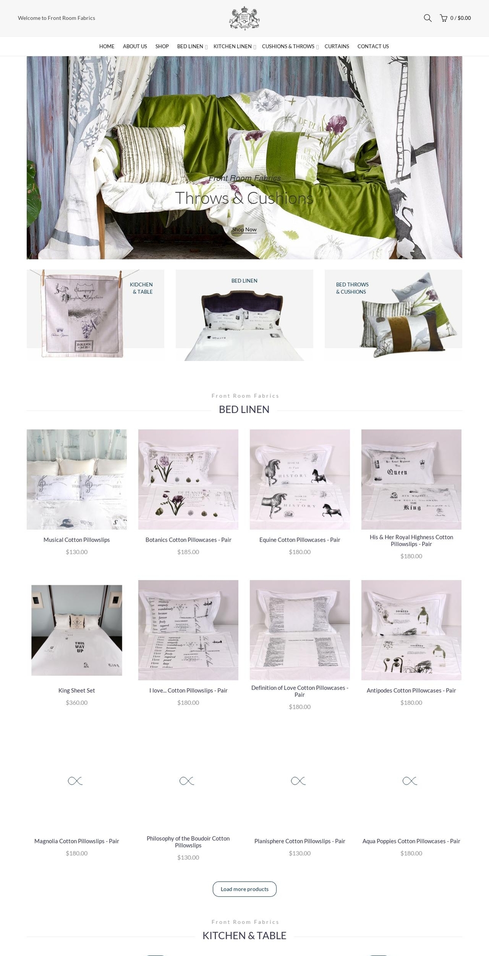 frontroomfabrics.co.nz shopify website screenshot