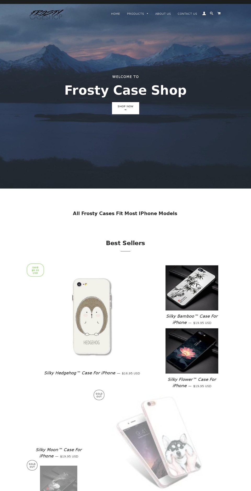 frostycaseshop.com shopify website screenshot