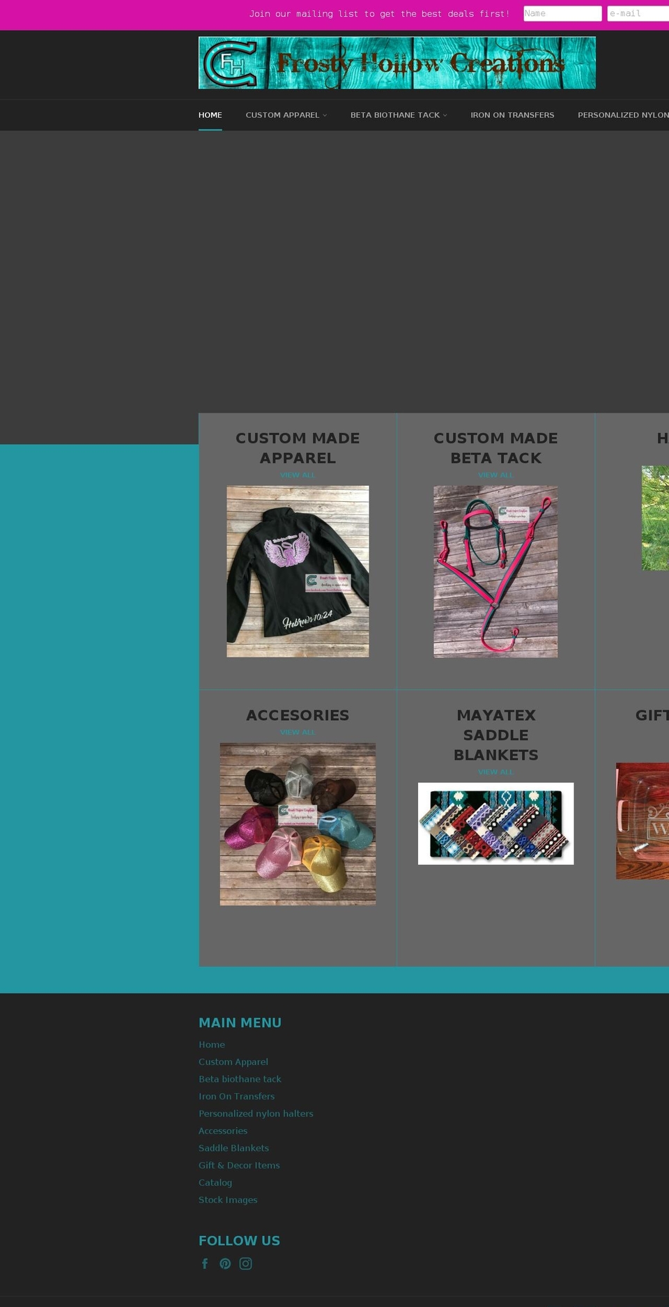 frostyhollowcreations.com — Shopify storefront screenshot