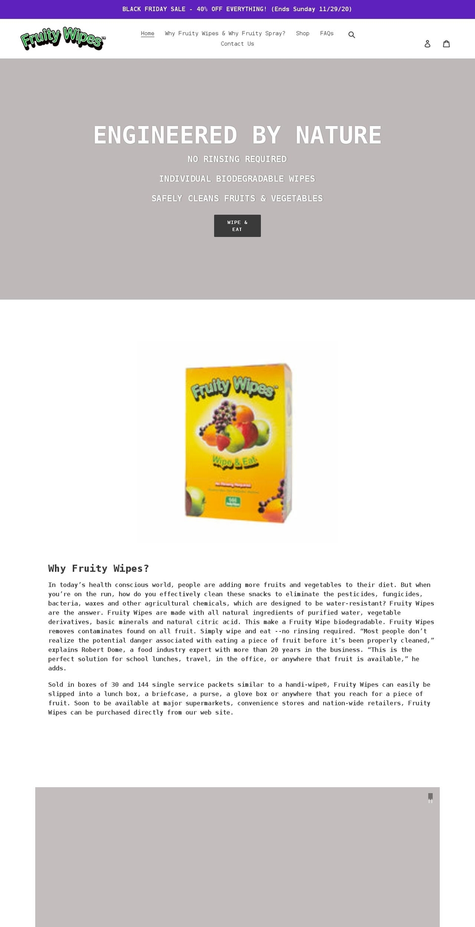 fruitywipes.com shopify website screenshot