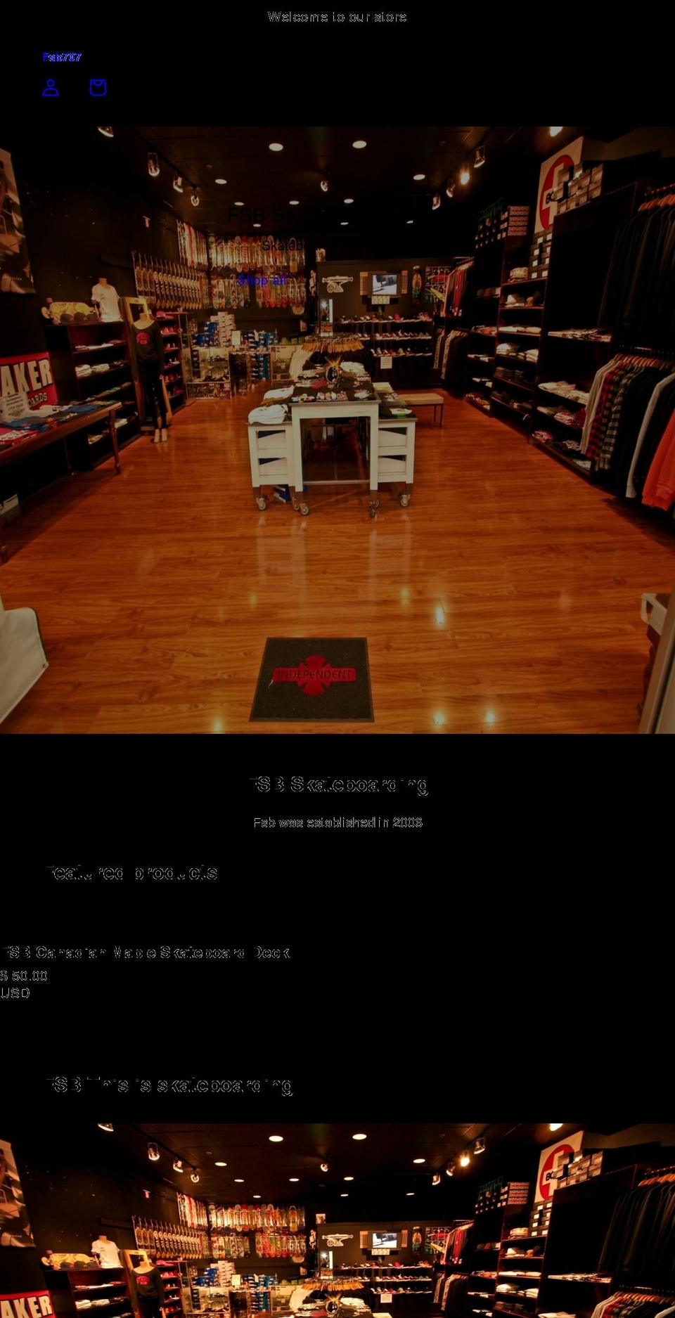 fsbskateboarding.com shopify website screenshot