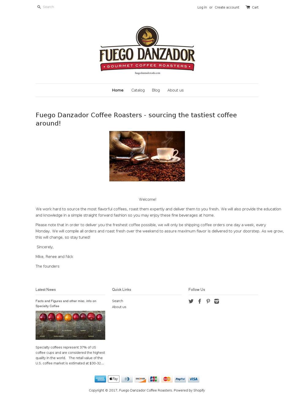 fuegodanzadorcafe.com shopify website screenshot