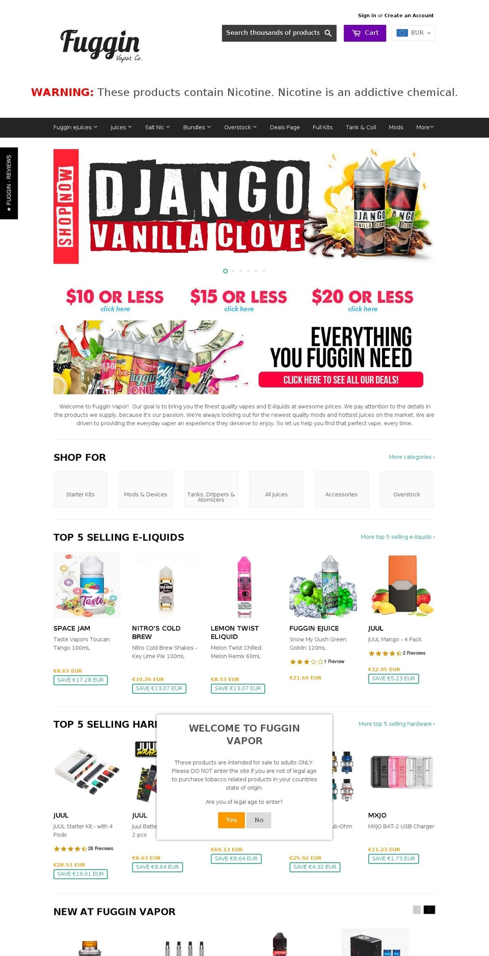 fugginvapors.com — Shopify storefront screenshot