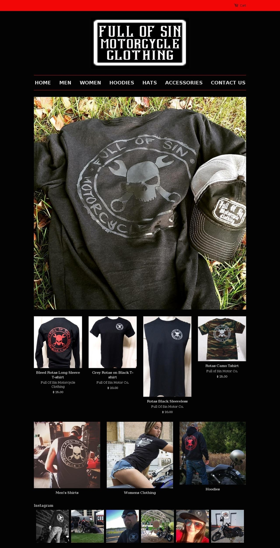 full-of-sin-motorcycle-clothing.com shopify website screenshot