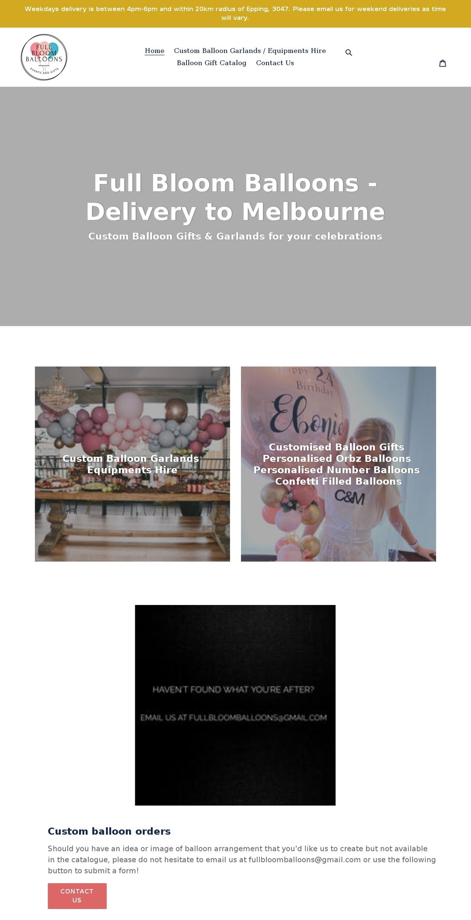 fullbloomballoons.com shopify website screenshot