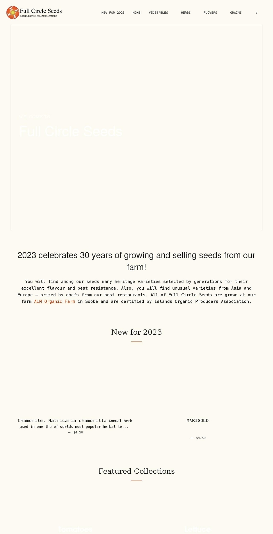 fullcircleseeds.com shopify website screenshot