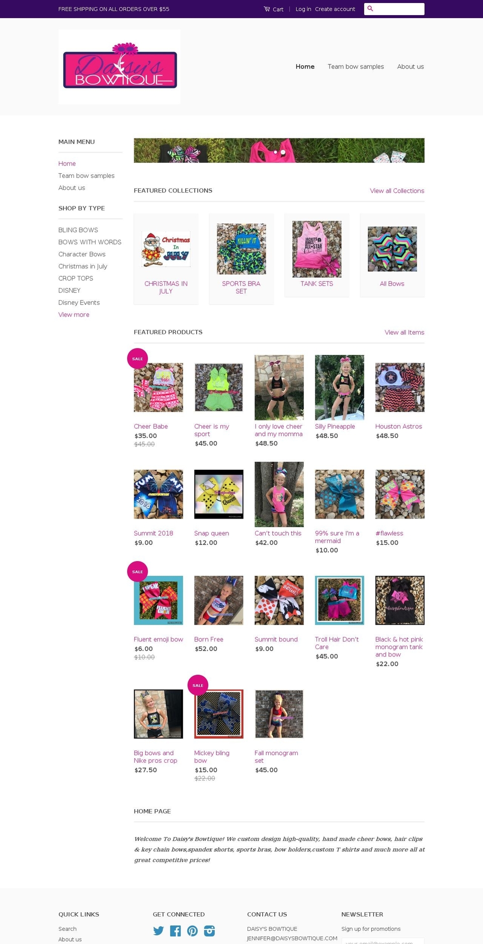 fulldowncheerbows.com — Shopify storefront screenshot
